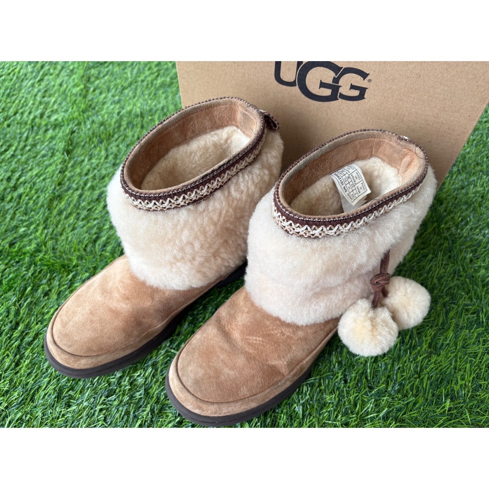 UGG W Brie Waterproof Suede Chestnut Pom Pom Boots 1012999 Womens 5